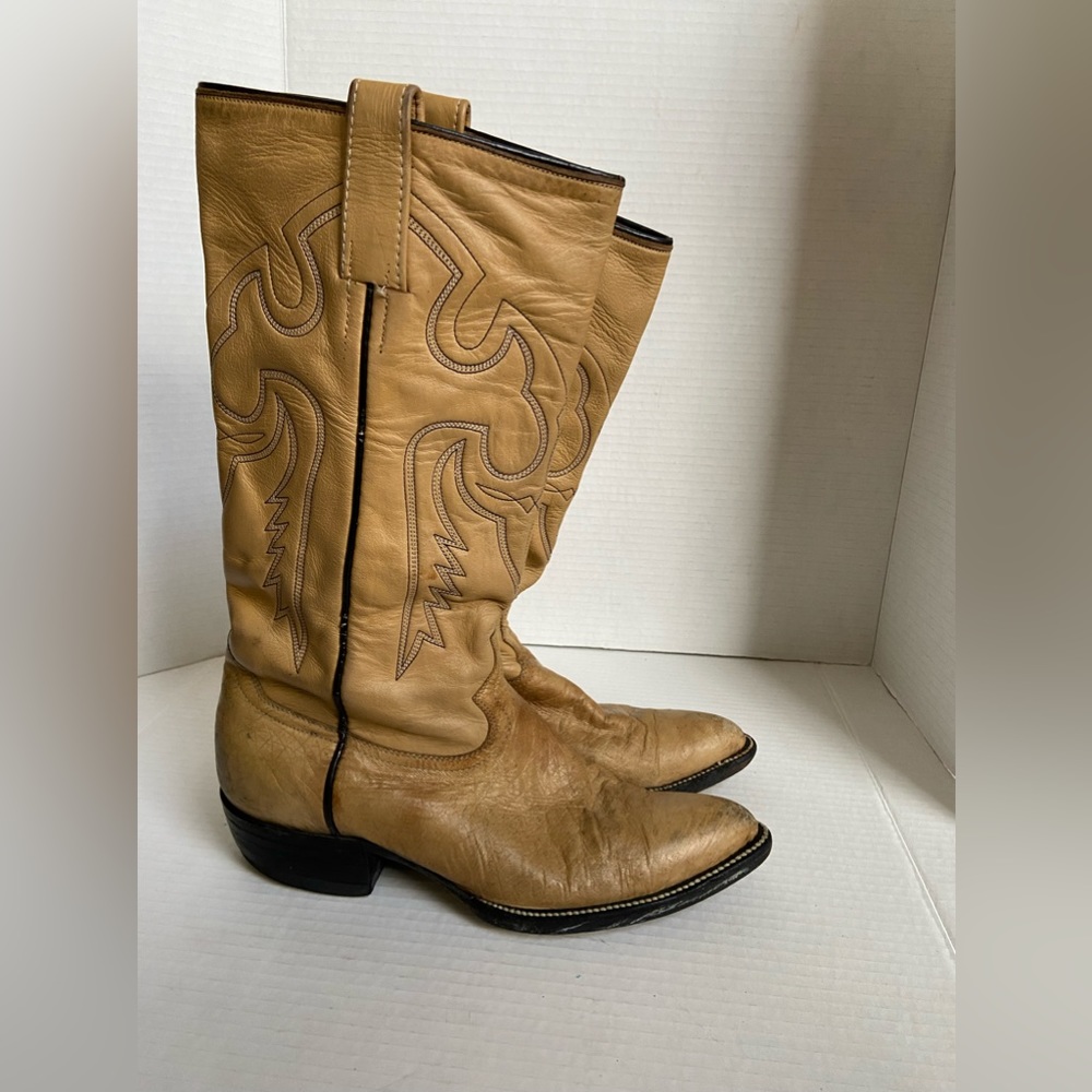 Vintage Bilbo Cowboy Boots Tan Gold Sz 12 Leather Hide Mens Western Brown Shoes